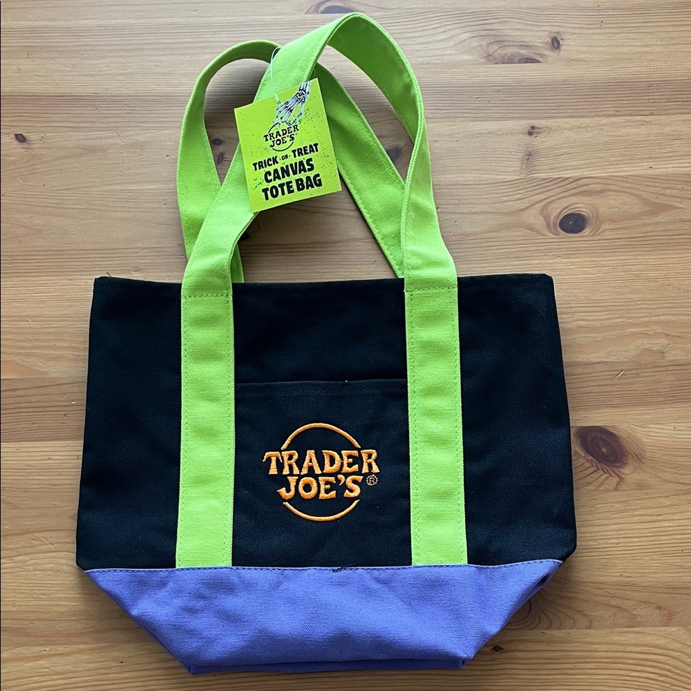 Trader Joe's Black and Purple Canvas Tote Bag NEW WITH TAG
